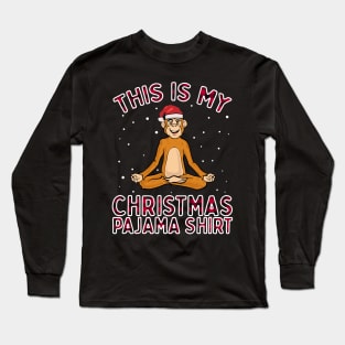 Funny Cute Christmas Monkey Gift - Pajamas Santa Hat Xmas Long Sleeve T-Shirt